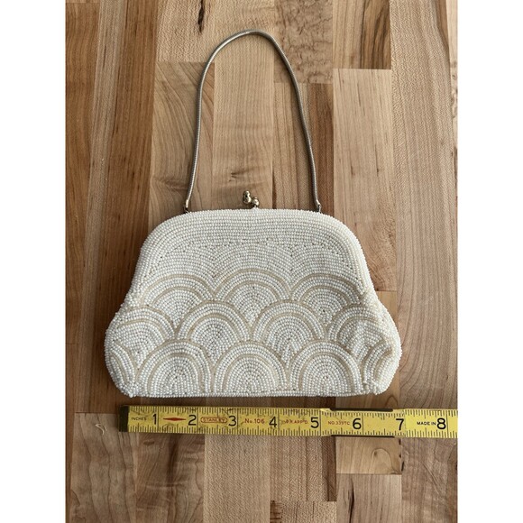 Vintage 50/60's Small White Beaded Purse Handbag Single Handle Kiss Lock - Picture 8 of 8